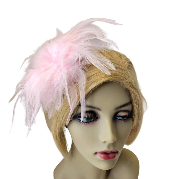 Light Pink Feathers Fascinator Pink Feathers Brooch Pin Pink Feather Accessory - Picture 2 of 7
